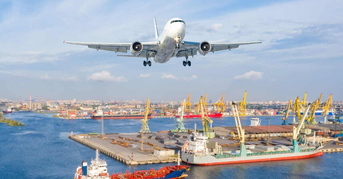 charter flight leaving shipping port