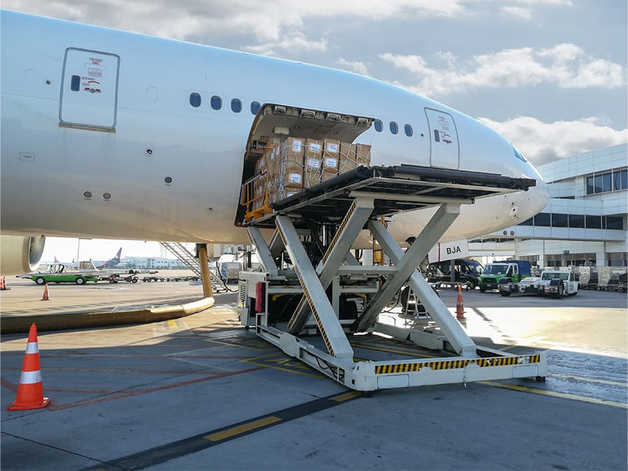 cargo being loaded on plane